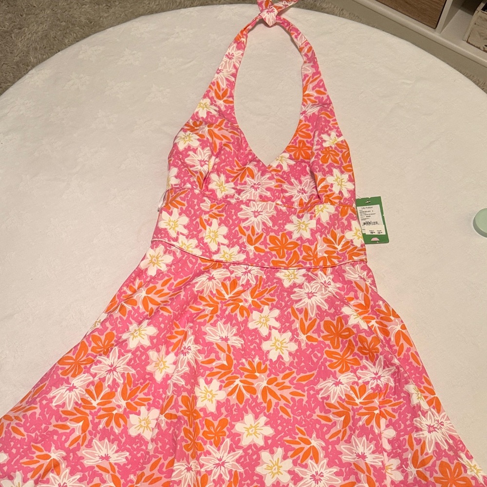 Lilly Pulitzer Willa Halter Dress in Pink, Orange, and White NWT  size 6